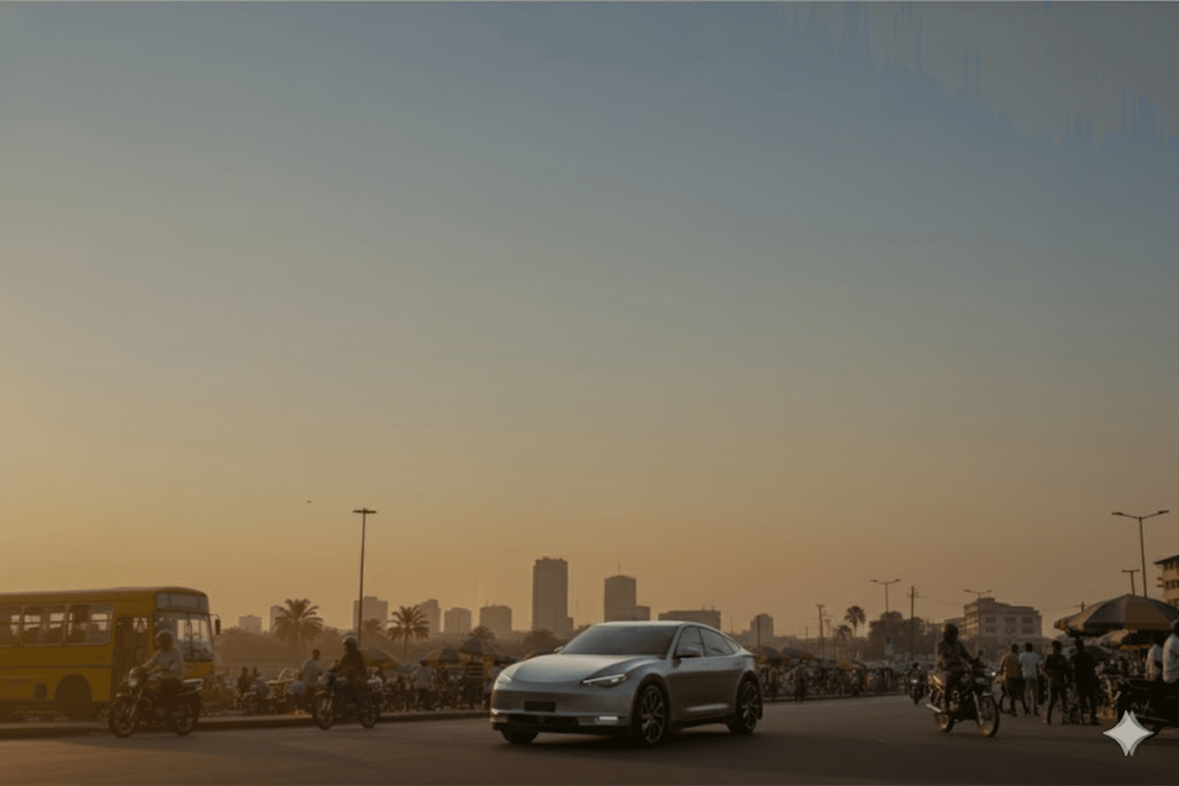 All-electric vehicle on a city street